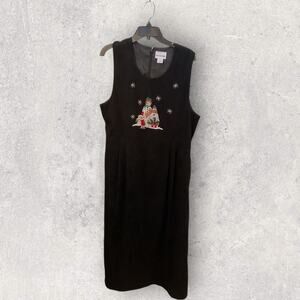 Breckenridge Women's XL Black Sleeveless Jumper Dress Holiday Embroidery